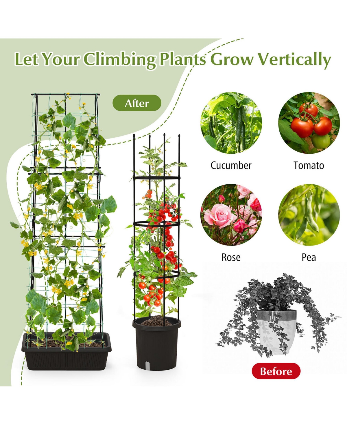 Gymax 2 Pack Garden Planters w/ Trellis Adjustable Height & Self-watering System