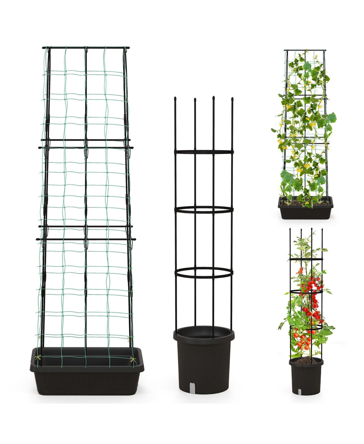 Gymax 2 Pack Garden Planters w/ Trellis Adjustable Height & Self-watering System