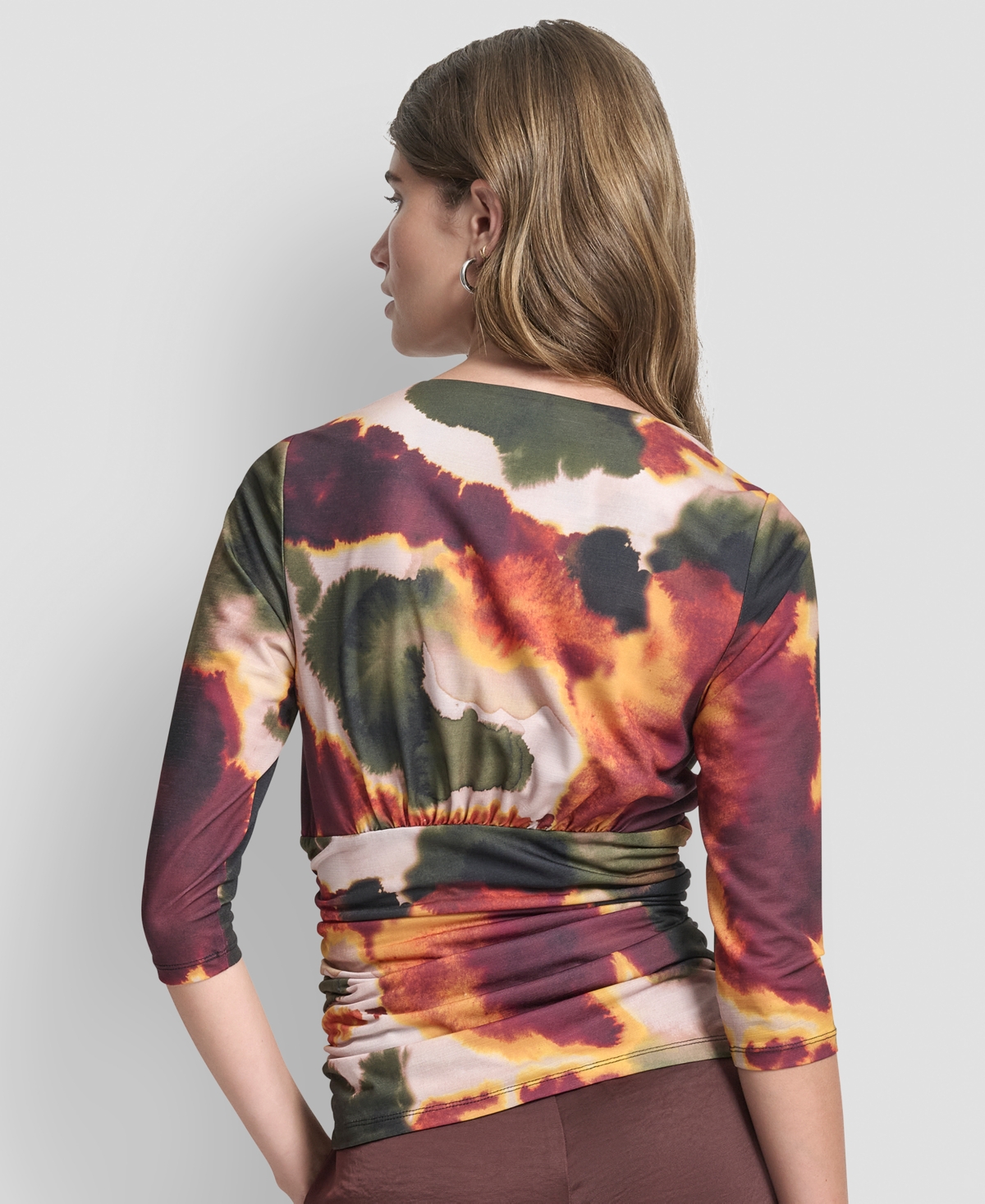 Dkny Ruched Knit Zip-up Top In Multi