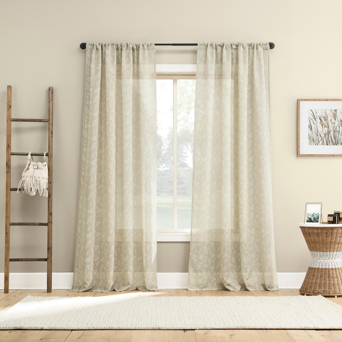 Briarwood Delicate Leaf Textured Sheer Rod Pocket Curtain Panel