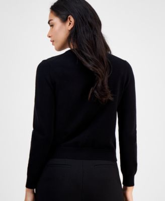 Petite Round-Neck Embellished-Bow Cardigan Sweater 