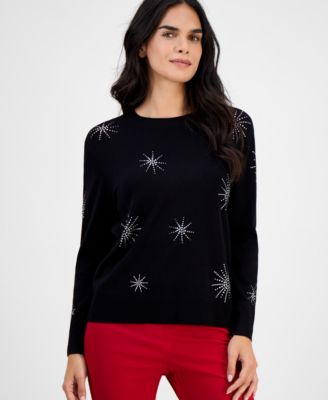 AK Anne Klein - Embellished Crewneck Long-Sleeve Sweater