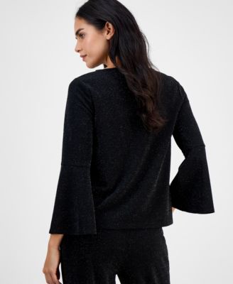 Petite Boat-Neck Long-Bell-Sleeve Top