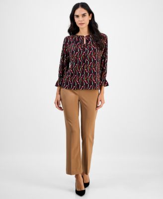 Women's Printed Keyhole-Neckline Top