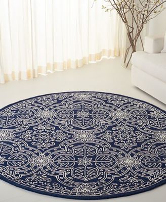 Etienne LRL6603N Navy and Ivory 5' X 5' Round Area Rug