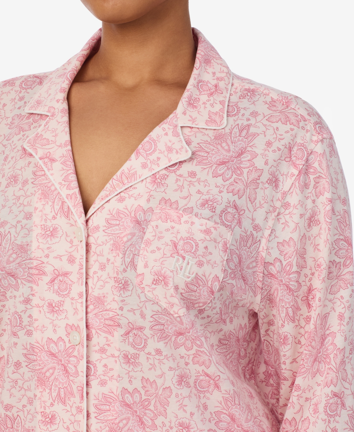 Ralph Lauren Plus Size 2-piece Pajama Top And Pant Set In Pink