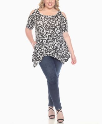 Plus Size Cold Shoulder Leopard Print Short Sleeve Knit Top