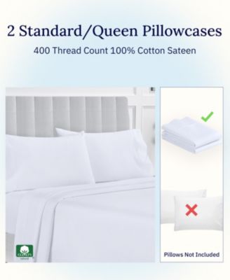 California Design Den Pillowcase Set - 400 Thread Count, 100% Cotton Sateen, Set of 2 Pillow Covers, Breathable, Cooling, Soft for Quality Sleep