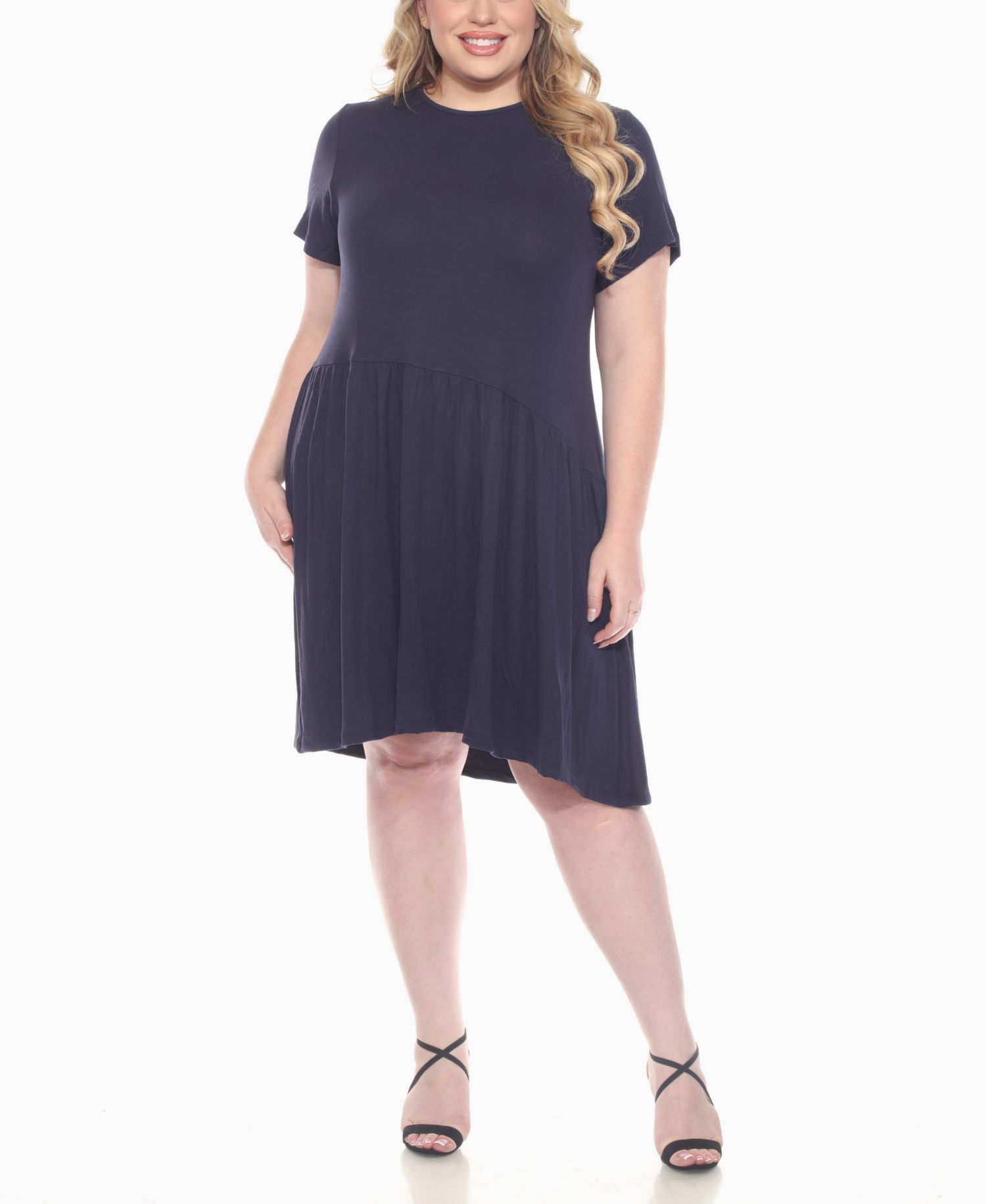 Plus Size Asymmetrical Waist and Short Sleeve Swing Dress