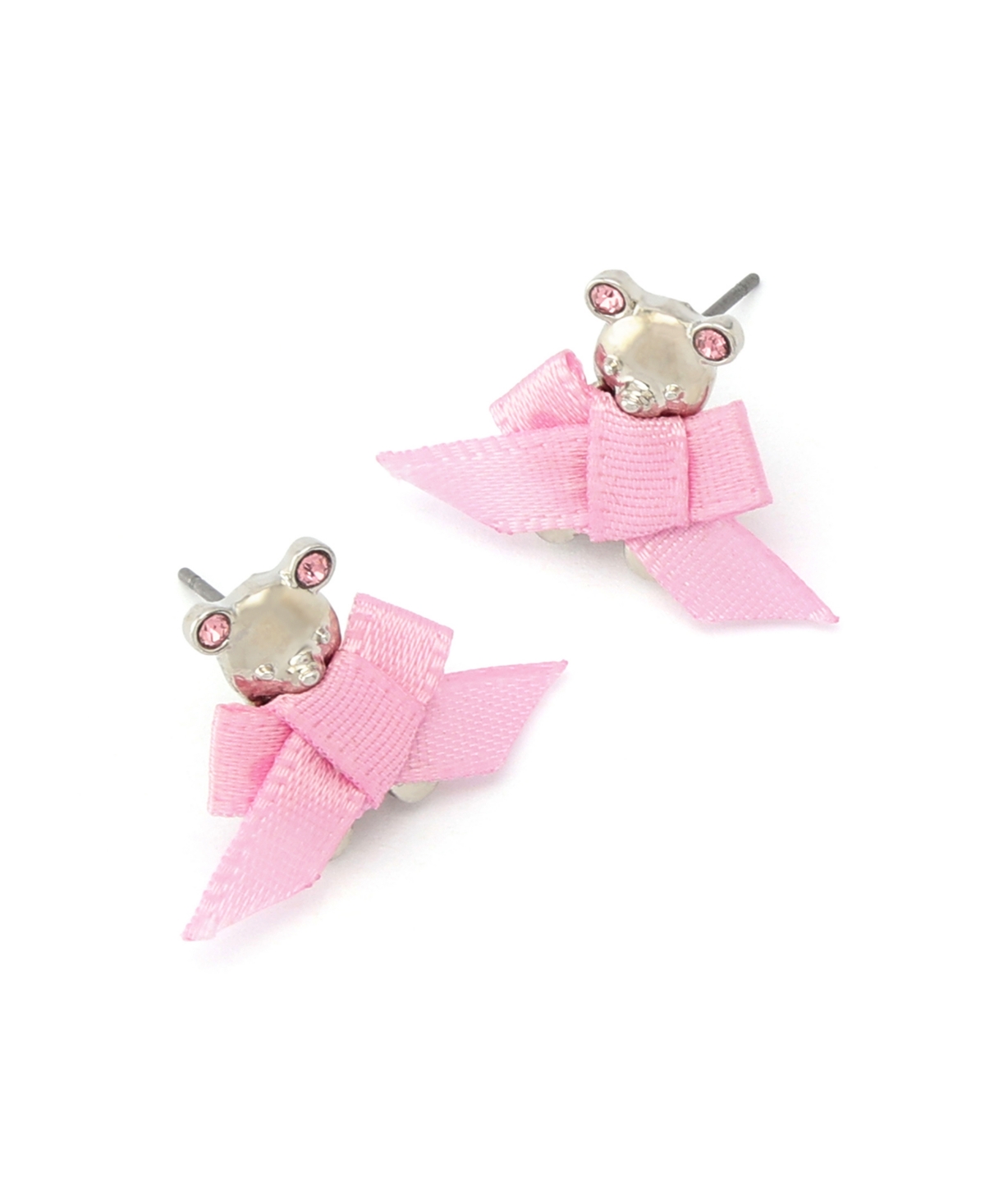 Betsey Johnson Faux Stone Teddy Bear Bow Stud Earrings In Pink