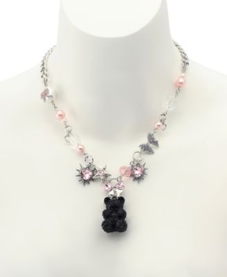 Faux Stone Teddy Bear Charm Bib Necklace