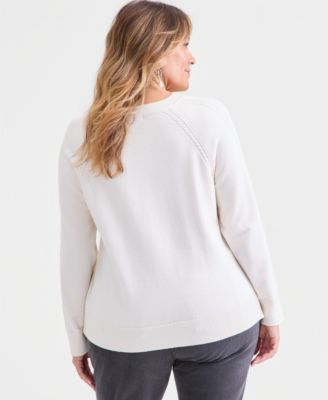Plus Size Cable-Knit V-Neck Sweater, Macy's Exclusive