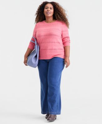 Plus Size Pointelle Crewneck Sweater, Macy's Exclusive