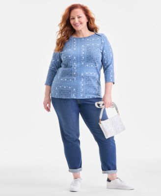 Plus Size Cotton Boat-Neck Top, Macy's Exclusive