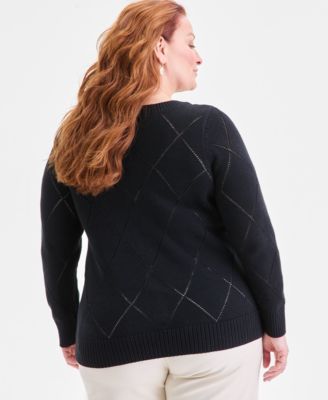 Plus Size Pointelle Boat-Neck Sweater, Macy's Exclusive
