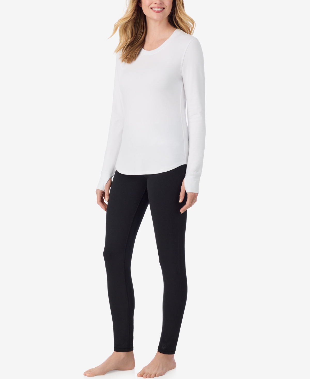 Cuddl Duds Petite Scoop Neck Long Sleeve Top In White