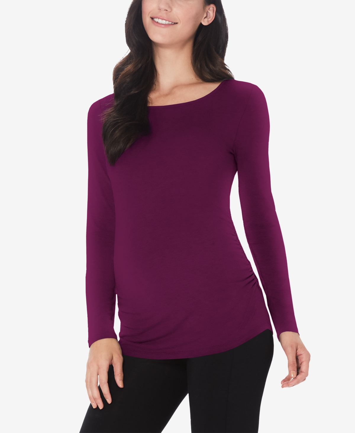 Cuddl Duds Petite Maternity Ballet Neck Long Sleeve Top In Purple