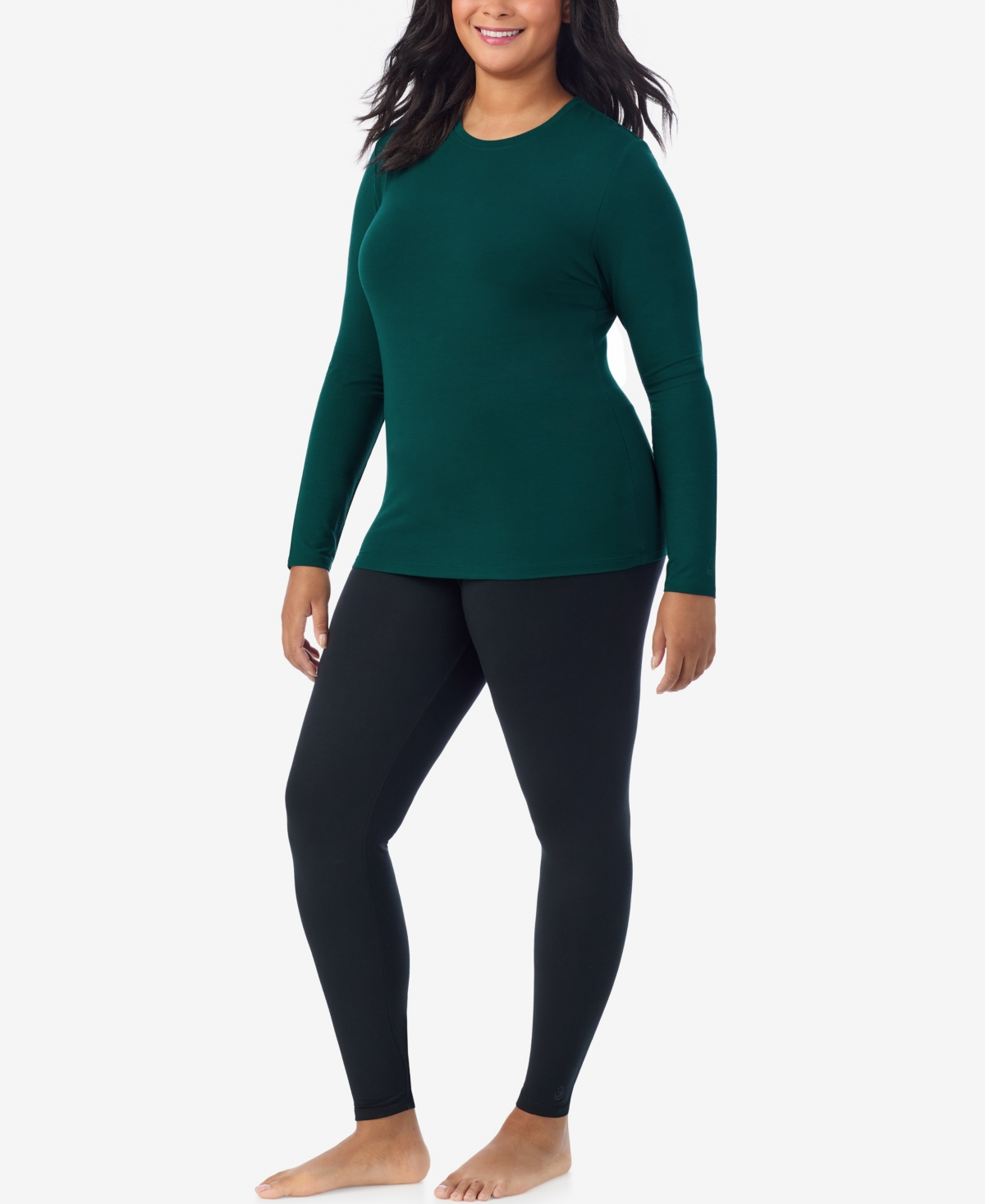 Cuddl Duds Plus Size Crewneck Long Sleeve Top In Multi