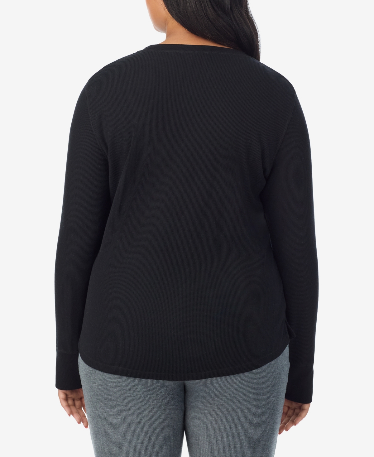 Cuddl Duds Plus Size Cozy Stretch Thermal Crew Neck Top In Black