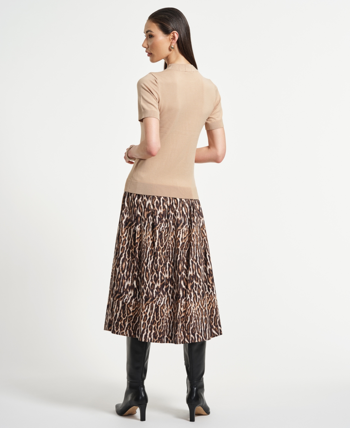 Isaac Mizrahi Women's Mock Neck Short Sleeve Sweater In Brown
