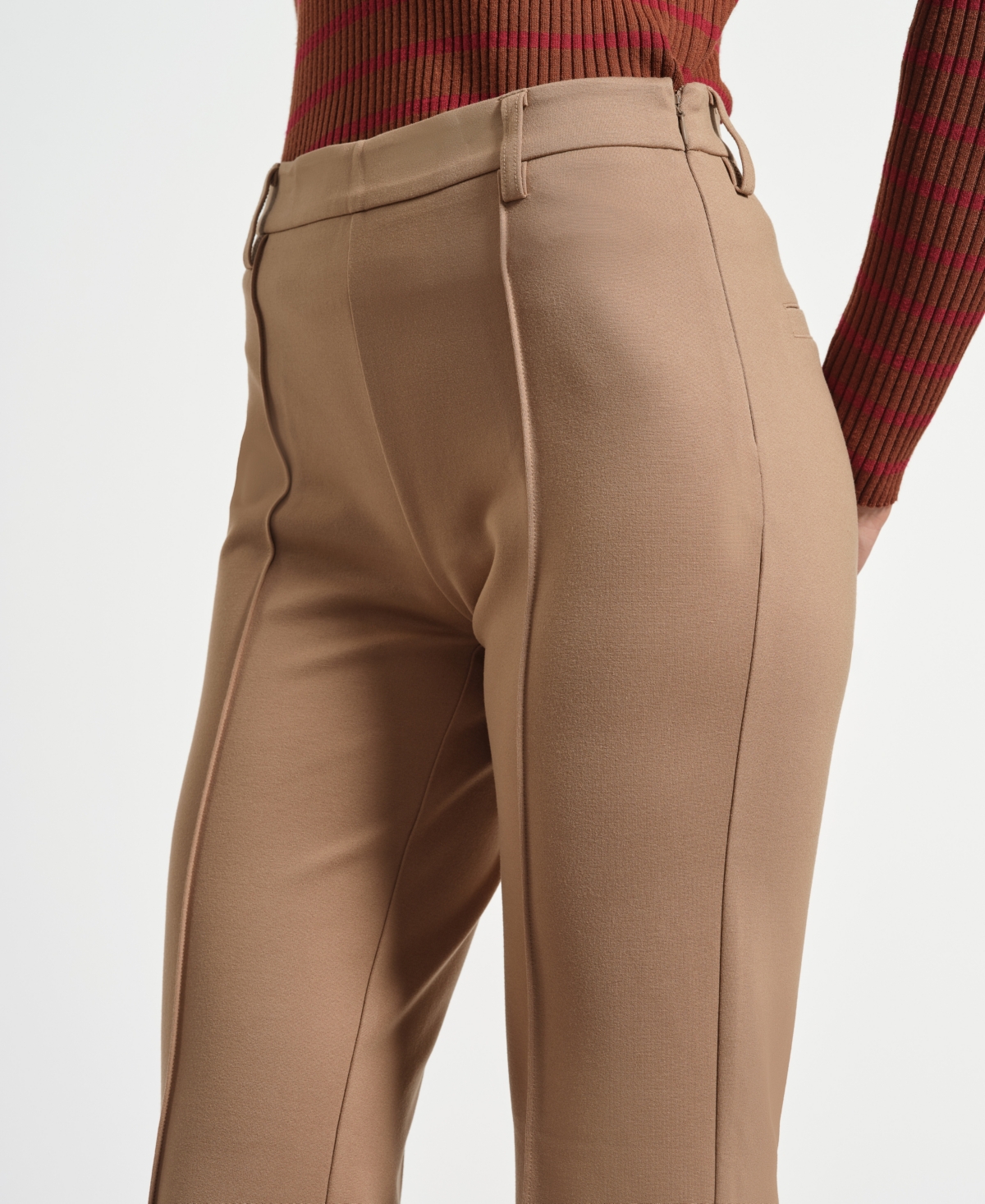 Isaac Mizrahi Women's Ponte Flare Mid Rise Pants In Brown