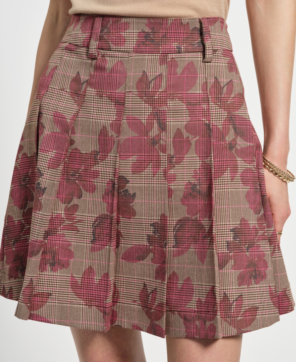 Isaac Mizrahi Women's A-line Pleated Plaid Mini Skirt In Multi