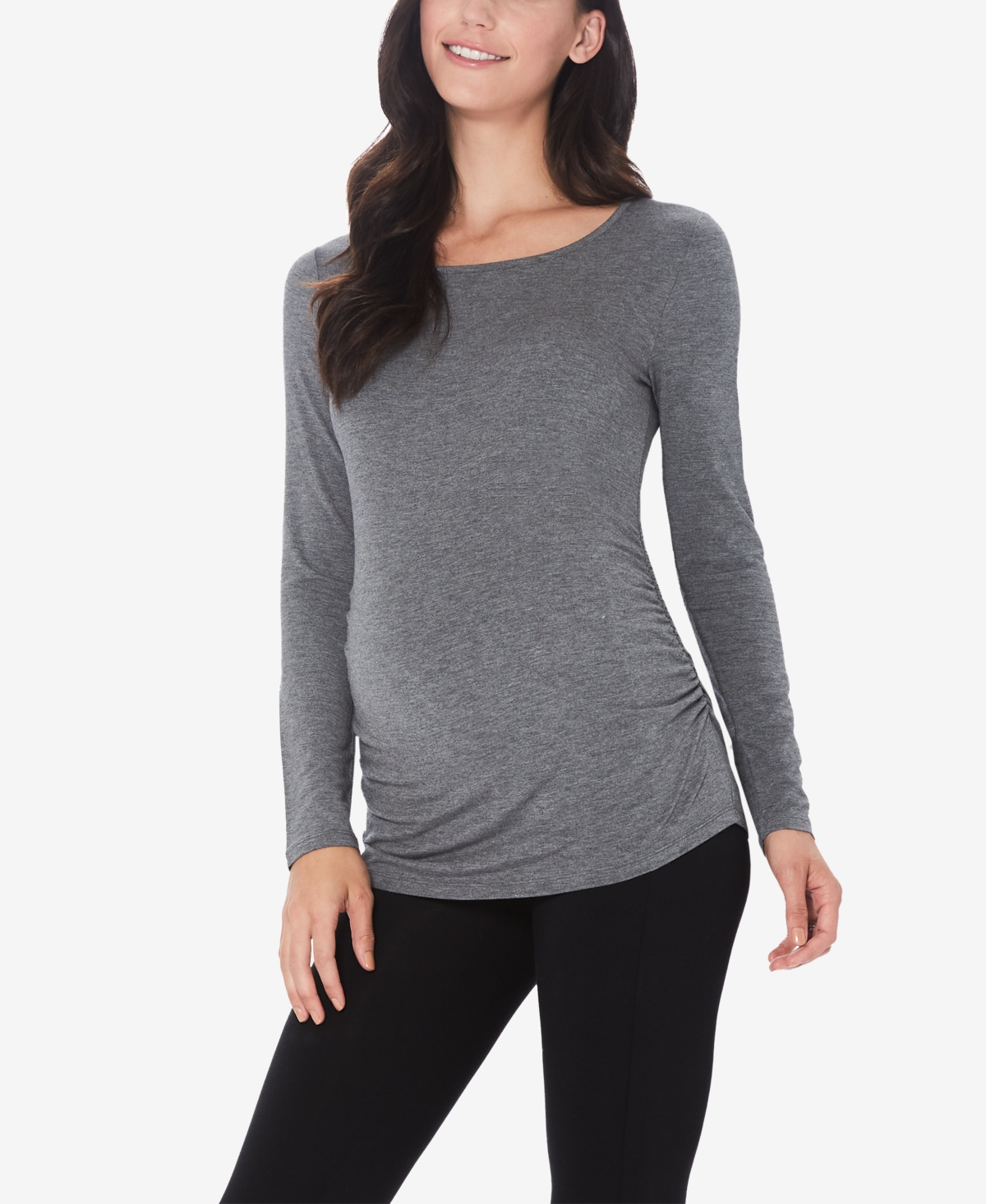Cuddl Duds Petite Maternity Ballet Neck Long Sleeve Top In Gray