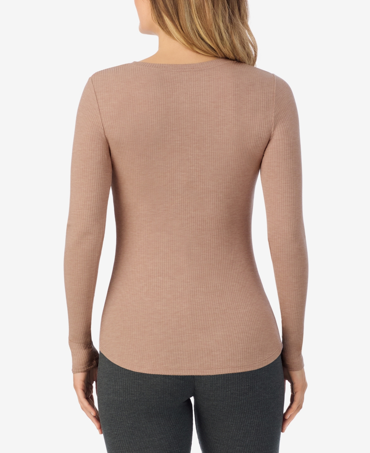 Cuddl Duds Petite Henley Neck Long Sleeve Top In Brown