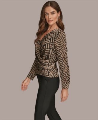 Women's Long Sleeve Chevron Burnout Blouse
