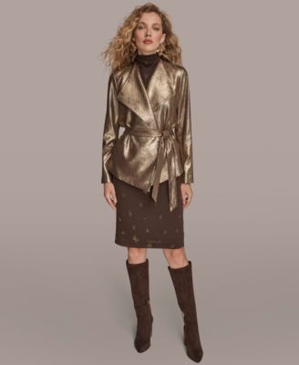 Women's Self Tie Belt Metallic Belted Jacket