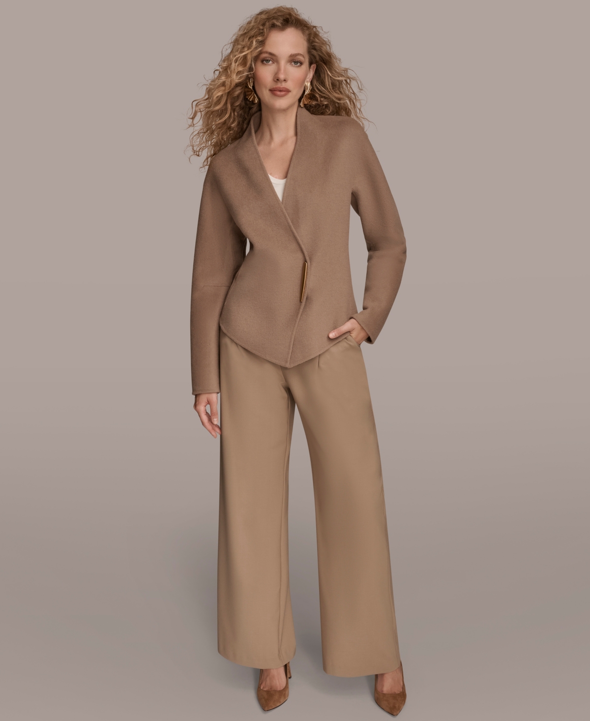 Donna Karan New York Asymmetric Wool Blend Jacket In Brown