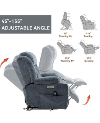 Power Lift Recliner with Heat & Massage, Electric Chenille Chair with USB Port, Cup Holders & Heavy-Duty 350 LBS Support-Maison Boucle