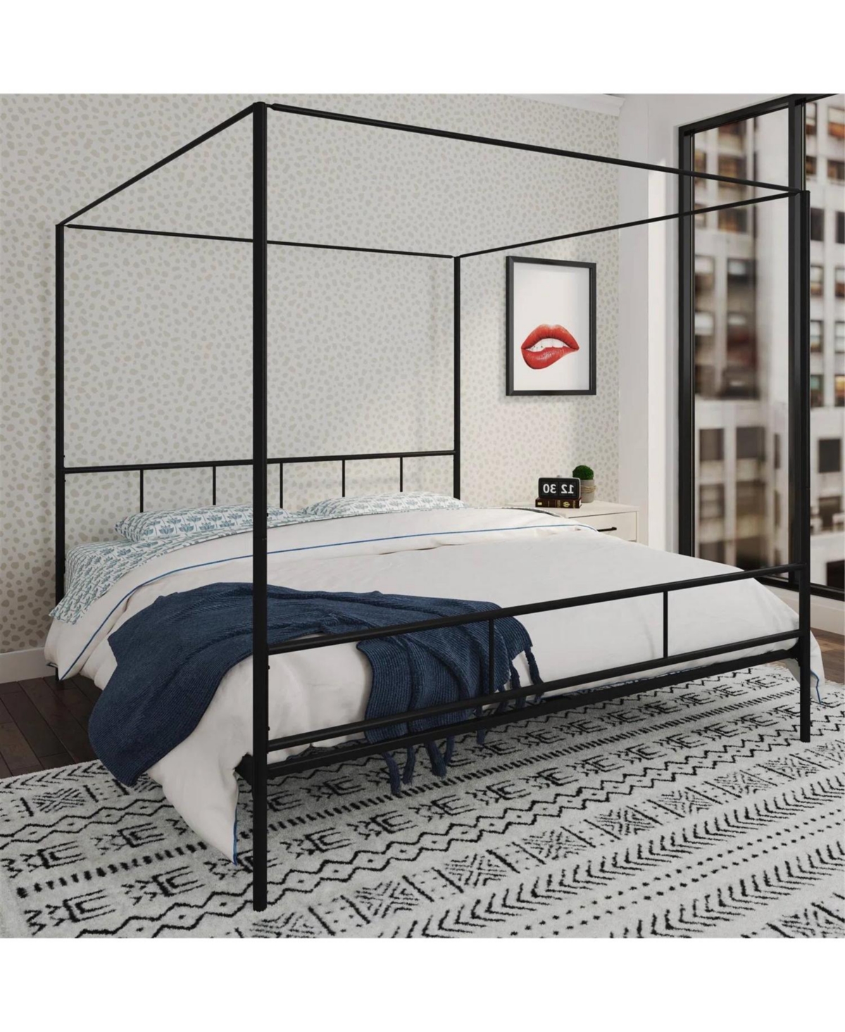 Slickblue Metal Canopy Bed Frame with Headboard and Footboard, Sturdy and Stylish Design