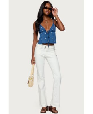 Womens Soleil Embroidered Open Back Top