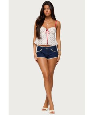 Women's Contrast Polka Dot Cupped Chiffon Top