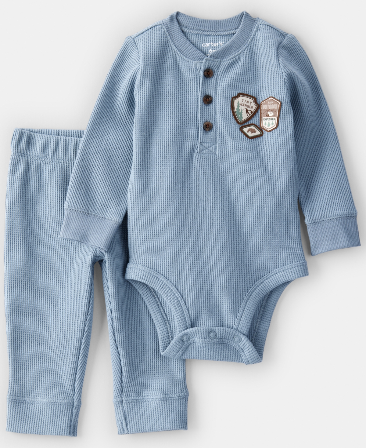 Carter's Baby Boys 2-piece Park Ranger Thermal Bodysuit And Pants Set In Blue