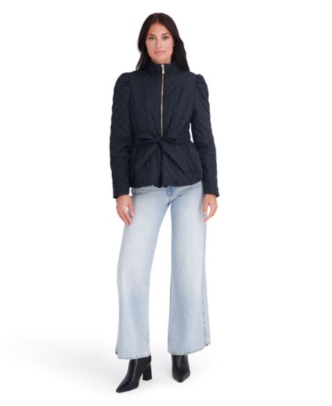 Женские куртки Kensie Quilted Puff Sleeved Belted Jacket