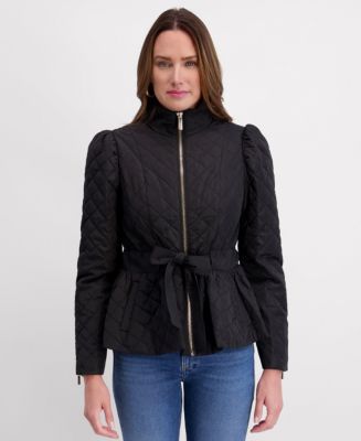 kensie Women's Quilted Puff Sleeved Belted Jacket Macy's