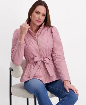 Women's Quilted Puff Sleeved Belted Jacket