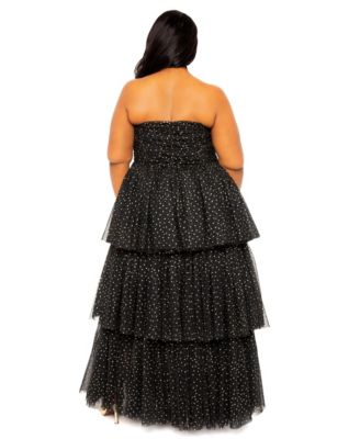 Plus Size Metallic Polka Dot Tiered Tulle Dress