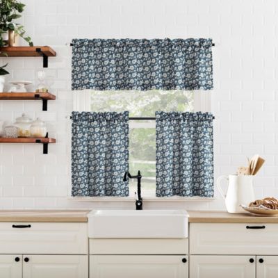 Marist Floral Semi-Sheer Rod Pocket Kitchen Curtain Tier Pair
