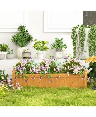 Patio Wooden Raised Garden Bed Rectangular Garden Planter w/ Drainage System