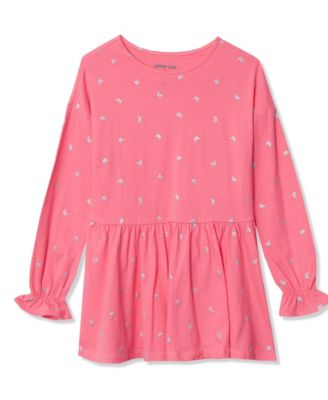 Lands End Girls Long Sleeve Ruffle Tunic Top - Bright pink butterflies 24$