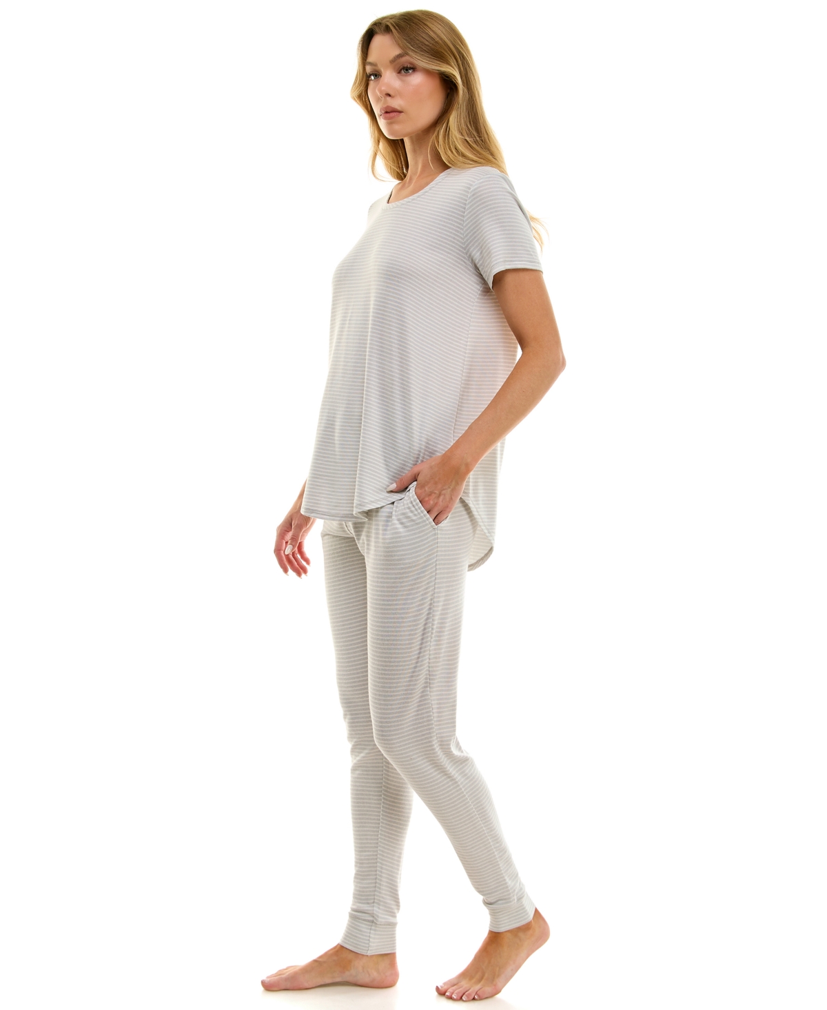 Roudelain Scoop Neck T-shirt & Jogger Pants Pajama Set In Gray