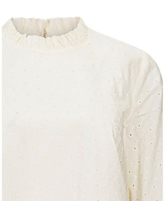 Women's Organic Ruffle Neck Eyelet Top