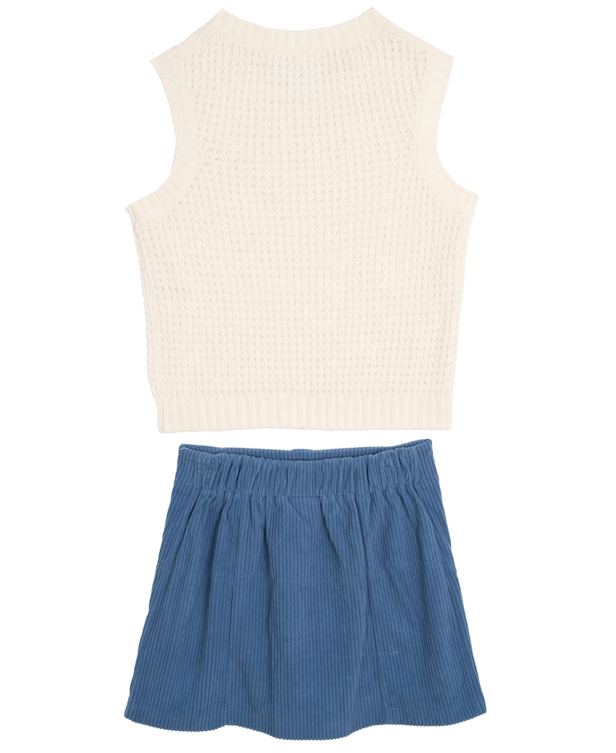 Rare Editions Big Girls' Knit Vest With Corduroy Skirt And Necklace, 3 Pc In Blue