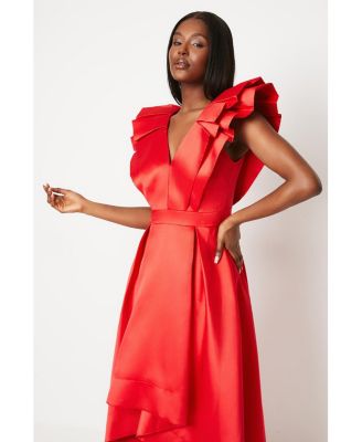 Women's Frill Sleeve V-Neck Midi Dress