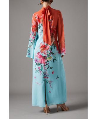 Women's Printed Tie Back Column Maxi Dress