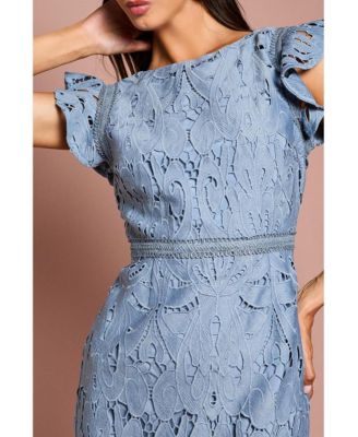 Women's Frill Sleeve Lace Flute Hem Dress