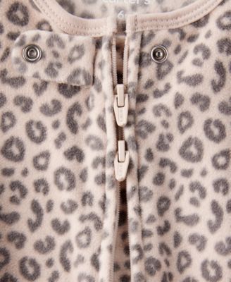 Baby Girls Leopard Print Long Sleeves Sleep and Play Pajamas